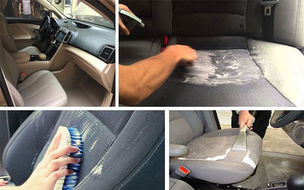 Làm sạch vết bẩn trong ghế nệm ô tô như hình ảnh minh họa